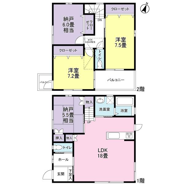 Floor plan. 40,800,000 yen, 2LDK + 2S (storeroom), Land area 132.06 sq m , Building area 101.52 sq m