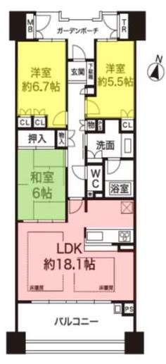 Floor plan. 3LDK, Price 28.5 million yen, Occupied area 80.84 sq m , Balcony area 15.52 sq m