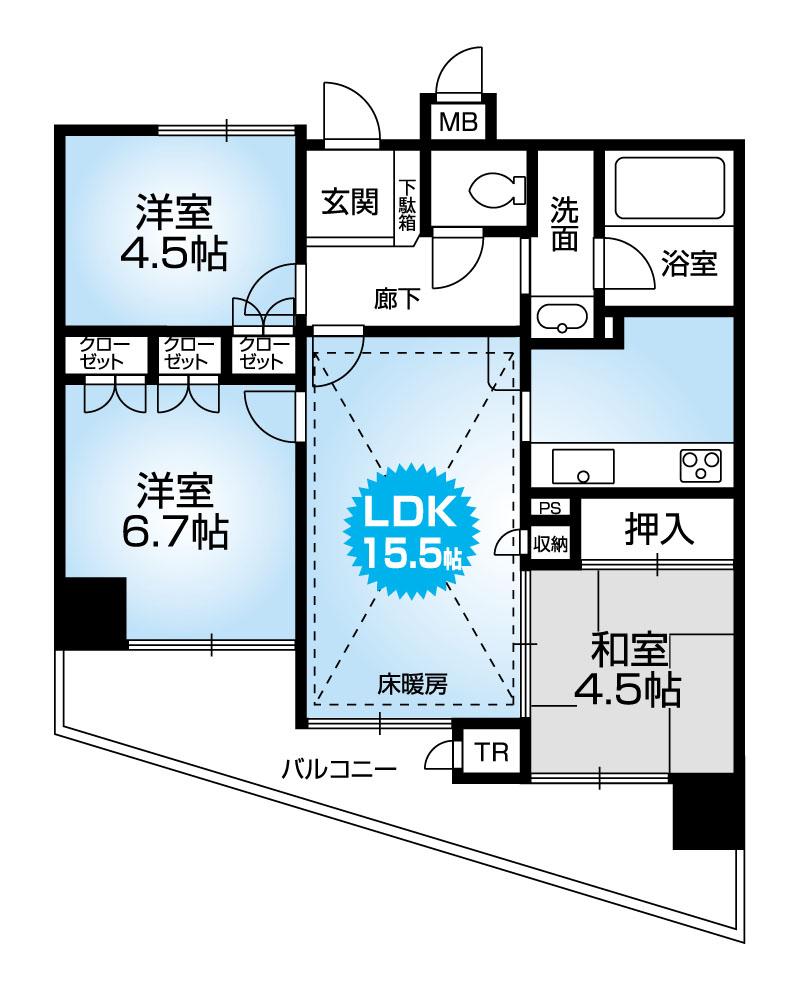 Floor plan. 3LDK, Price 24,800,000 yen, Occupied area 60.46 sq m , Good 3LDK Floor balcony area 12.25 sq m usability! Already the room renovation!