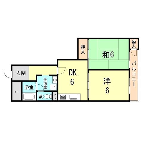 Floor plan. 2DK, Price 6.3 million yen, Footprint 51.4 sq m , Balcony area 5.82 sq m