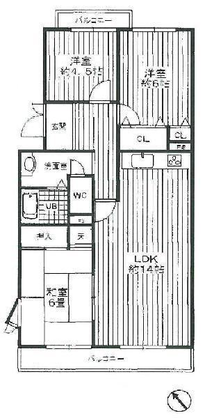 Floor plan. 3LDK, Price 9.5 million yen, Occupied area 83.38 sq m , Balcony area 11.43 sq m