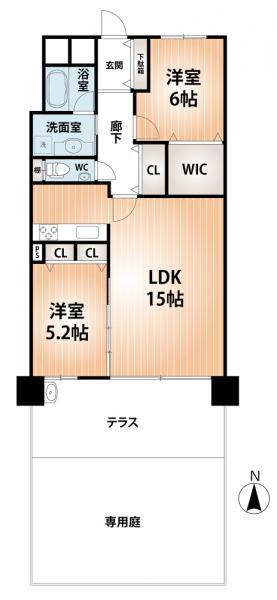 Floor plan. 2LDK, Price 28.8 million yen, Occupied area 63.46 sq m , Balcony area 10.8 sq m