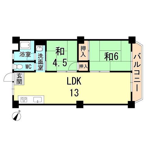 Floor plan. 2LDK, Price 6.95 million yen, Occupied area 54.55 sq m , Balcony area 5.3 sq m