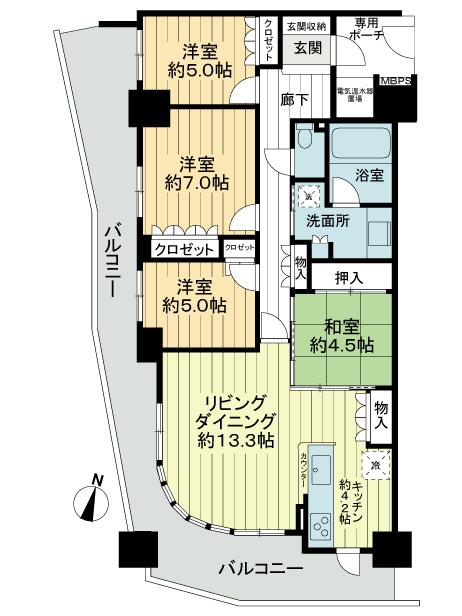 Floor plan. 4LDK, Price 42 million yen, Occupied area 92.61 sq m , Balcony area 30.56 sq m