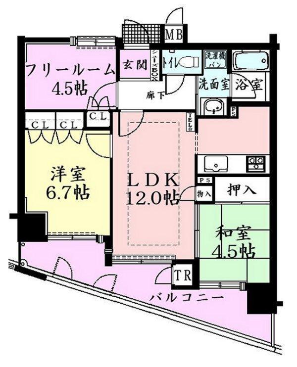 Floor plan. 3LDK, Price 25,800,000 yen, Occupied area 60.46 sq m , Balcony area 12.25 sq m