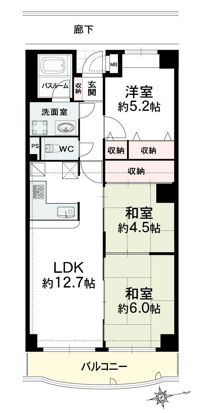 Floor plan. 3LDK, Price 24,800,000 yen, Occupied area 65.08 sq m , Balcony area 7.86 sq m