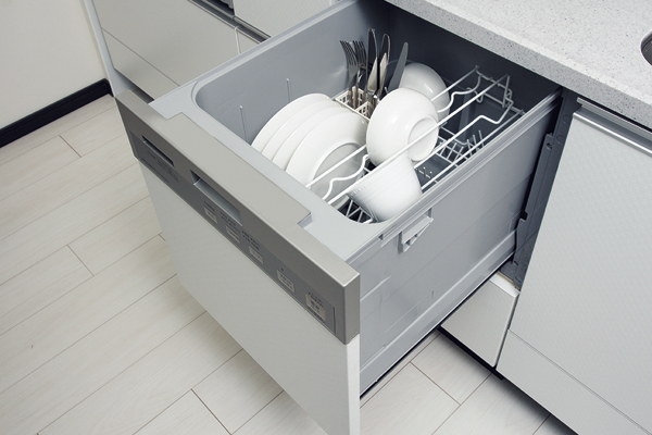 Kitchen.  [Dishwasher] It can be out the dishes in a comfortable position from the top, Slide type of dishwasher. It offers low noise and energy saving (same specifications)