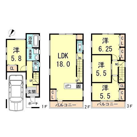 Floor plan. 42,800,000 yen, 4LDK, Land area 61.72 sq m , Building area 109.12 sq m