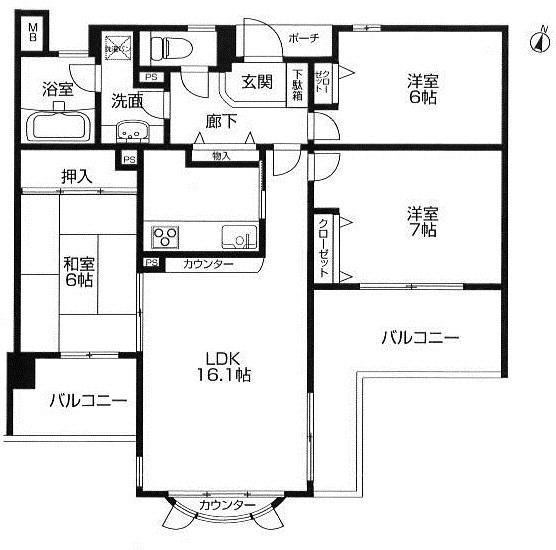 Floor plan. 3LDK, Price 37,800,000 yen, Occupied area 76.46 sq m , Balcony area 15.32 sq m