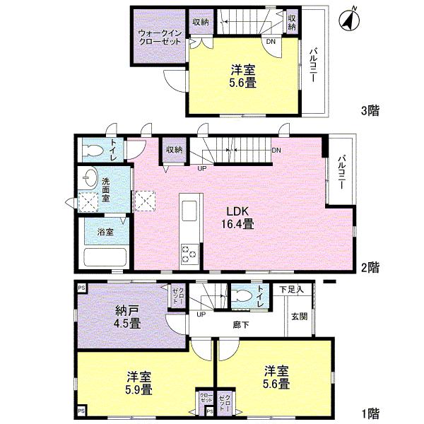 Floor plan. 45,800,000 yen, 3LDK + S (storeroom), Land area 60.44 sq m , Building area 86.67 sq m