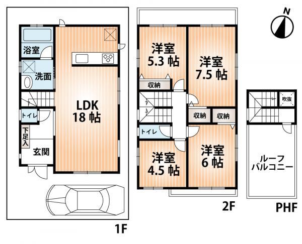Floor plan. 34,800,000 yen, 4LDK, Land area 83.34 sq m , Building area 97.7 sq m