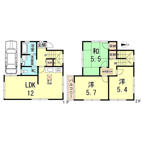 Floor plan. 17.5 million yen, 3LDK, Land area 61.75 sq m , Building area 68.86 sq m