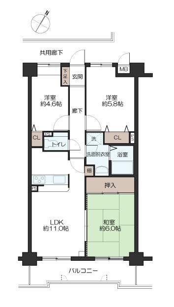 Floor plan. 3LDK, Price 19.9 million yen, Occupied area 62.06 sq m , Balcony area 7.94 sq m