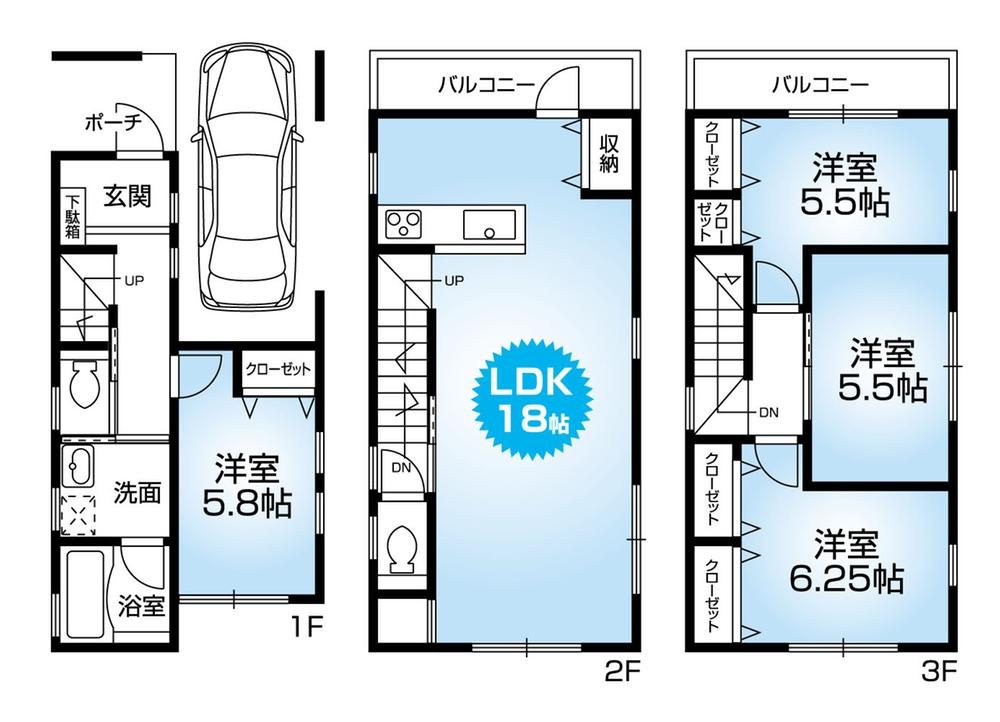 Floor plan. 42,800,000 yen, 4LDK, Land area 58.71 sq m , Building area 109.12 sq m spacious LDK18 Pledge, Stand-alone 4LDK floor plan of use may! 