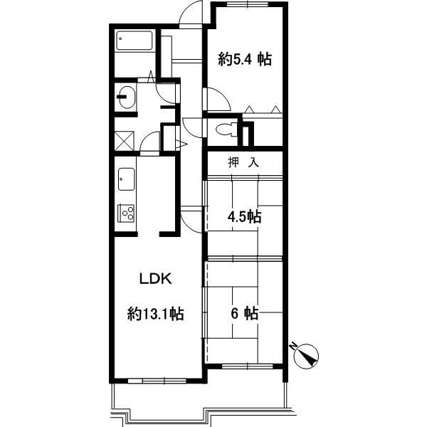Floor plan. 3LDK, Price 12.8 million yen, Occupied area 68.05 sq m , Balcony area 8.56 sq m