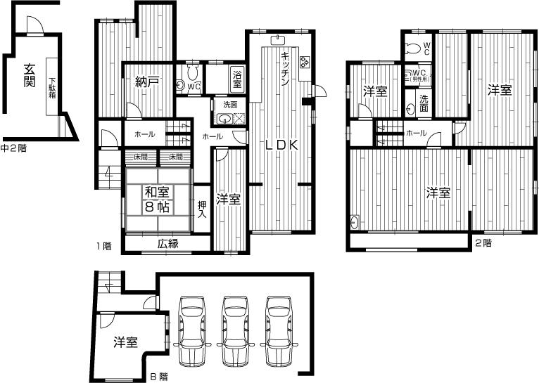Floor plan. 54,800,000 yen, 5LDK + 2S (storeroom), Land area 247.91 sq m , Perfect for building area 222.26 sq m large family
