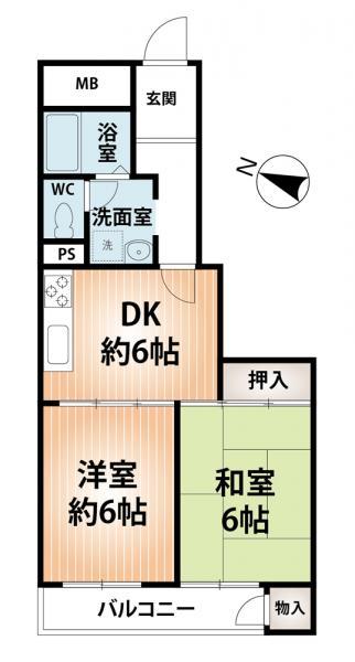 Floor plan. 2DK, Price 6.3 million yen, Footprint 51.4 sq m , Balcony area 5.82 sq m
