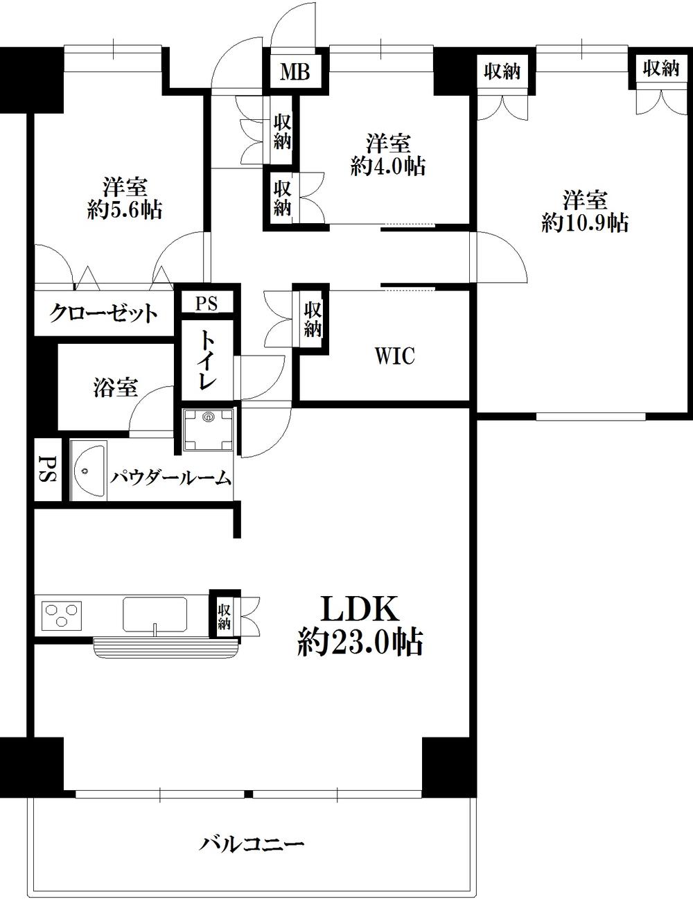 Floor plan. 3LDK + S (storeroom), Price 52,800,000 yen, Occupied area 98.56 sq m , Balcony area 10.9 sq m