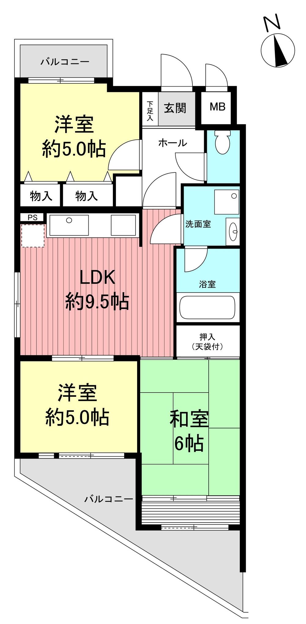 Floor plan. 3LDK, Price 10.8 million yen, Occupied area 60.76 sq m , Balcony area 11.37 sq m