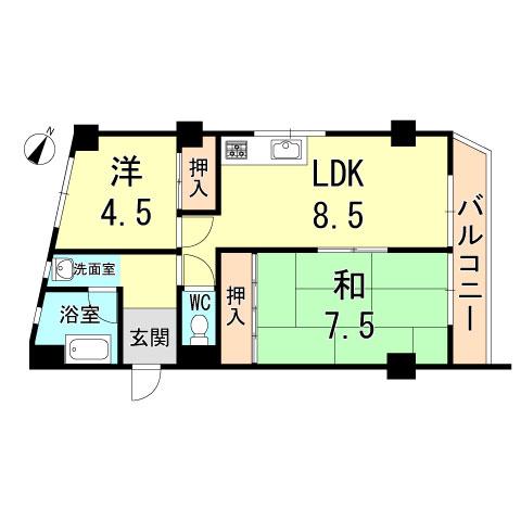 Floor plan. 2LDK, Price 7.45 million yen, Occupied area 53.55 sq m , Balcony area 5.49 sq m