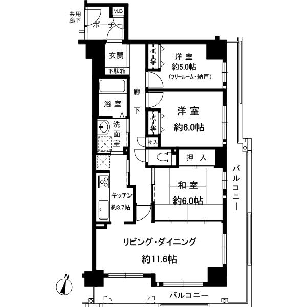 Floor plan. 3LDK, Price 33,800,000 yen, Occupied area 75.54 sq m , Balcony area 21.24 sq m