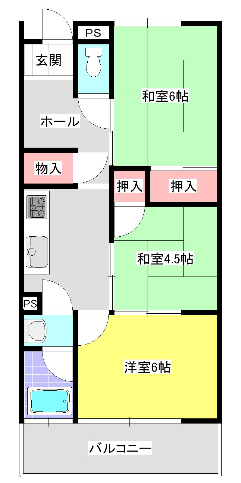 Floor plan. 3K, Price 2.5 million yen, Occupied area 50.36 sq m , Balcony area 5.88 sq m