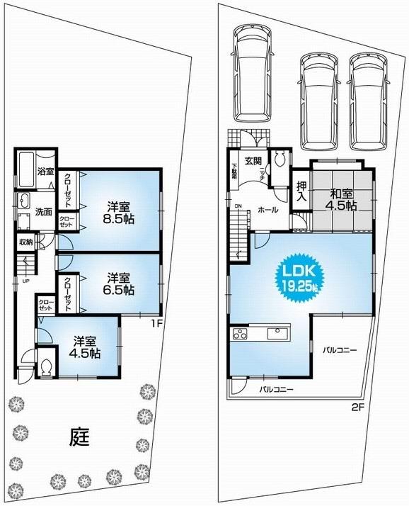 Floor plan. 19,800,000 yen, 4LDK, Land area 142.41 sq m , Building area 104.89 sq m Mato (4LDK). 2013 September renovation completed. Garage one detached with three. Lush living environment. Hito ・ Good view. February 2003 construction.
