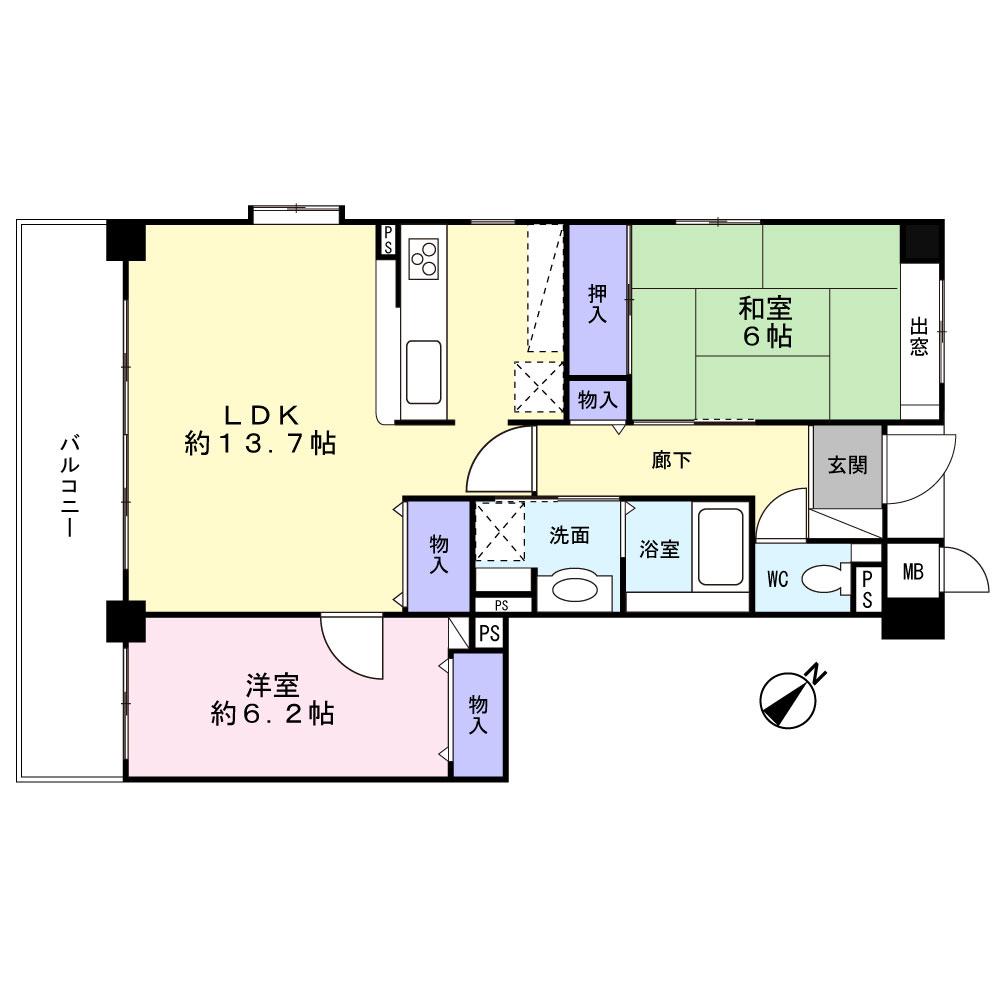 Floor plan. 2LDK, Price 15.8 million yen, Occupied area 66.37 sq m , Balcony area 12.18 sq m