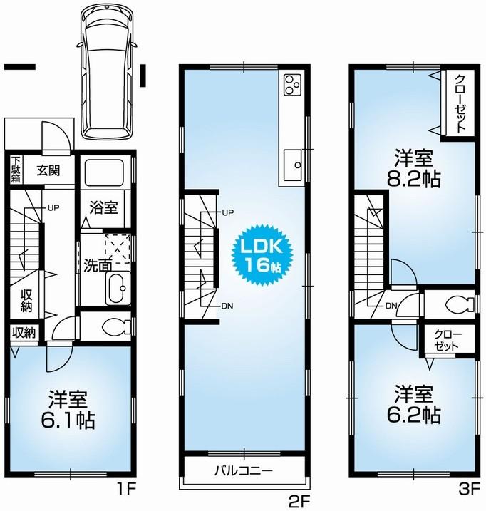 Floor plan. 19,800,000 yen, 3LDK, Land area 52.76 sq m , Building area 84.37 sq m Mato (3LDK). Newly built one detached houses with car space. Loose Pledge LDK16.