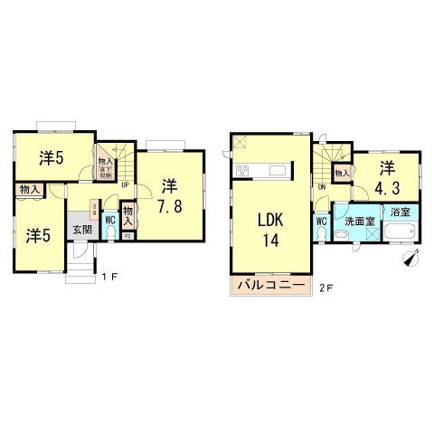Floor plan. 32,800,000 yen, 4LDK, Land area 92.21 sq m , Building area 87.15 sq m