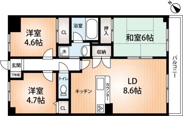 Floor plan. 3LDK, Price 16.5 million yen, Occupied area 60.51 sq m , Since the balcony area of ​​8.73 sq m top floor there is also attic storage