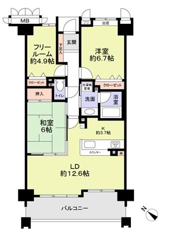 Floor plan. 2LDK + S (storeroom), Price 19,800,000 yen, Occupied area 74.39 sq m , Balcony area 11.97 sq m