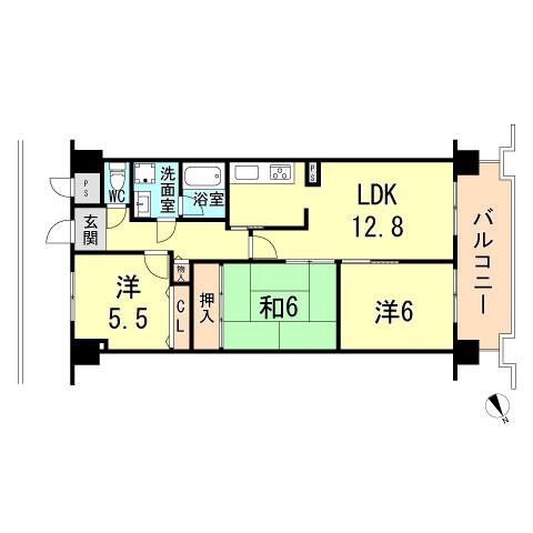 Floor plan. 3LDK, Price 7.5 million yen, Occupied area 67.86 sq m , Balcony area 10.14 sq m