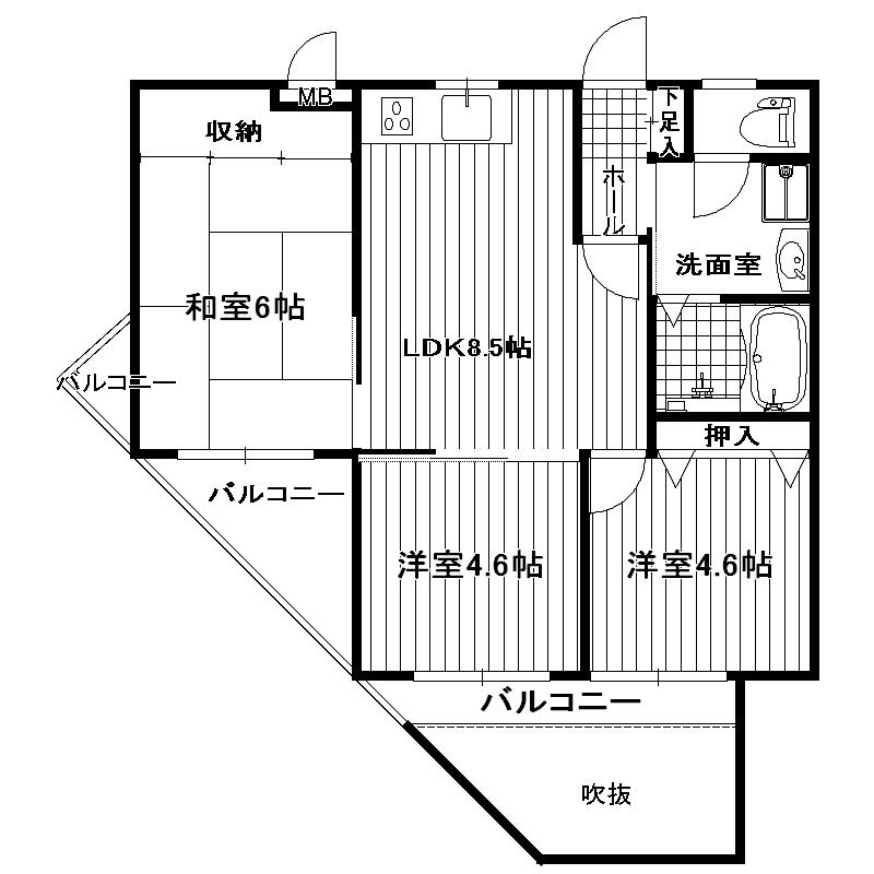 Floor plan. 3DK, Price 12.8 million yen, Occupied area 51.03 sq m , Balcony area 3.64 sq m