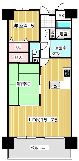 Floor plan. 2LDK, Price 7.8 million yen, Occupied area 54.26 sq m , Balcony area 9 sq m