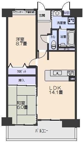 Floor plan. 2LDK, Price 8.9 million yen, Occupied area 64.21 sq m , Balcony area 10.12 sq m