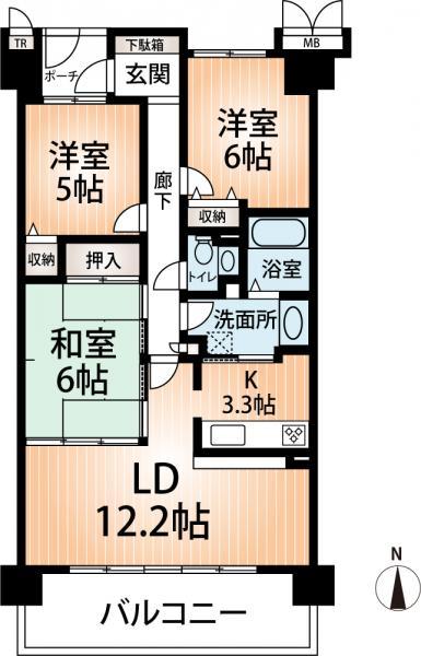 Floor plan. 3LDK, Price 21,800,000 yen, Occupied area 73.49 sq m , Balcony area 11.7 sq m 3LDK