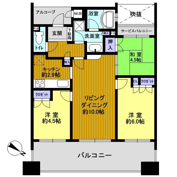 Floor plan. 3LDK, Price 21,800,000 yen, Occupied area 61.89 sq m , Balcony area 15.39 sq m