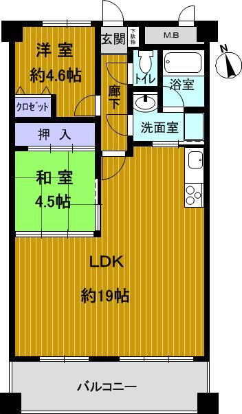 Floor plan. 2LDK, Price 10.8 million yen, Footprint 61.8 sq m , Balcony area 10.2 sq m
