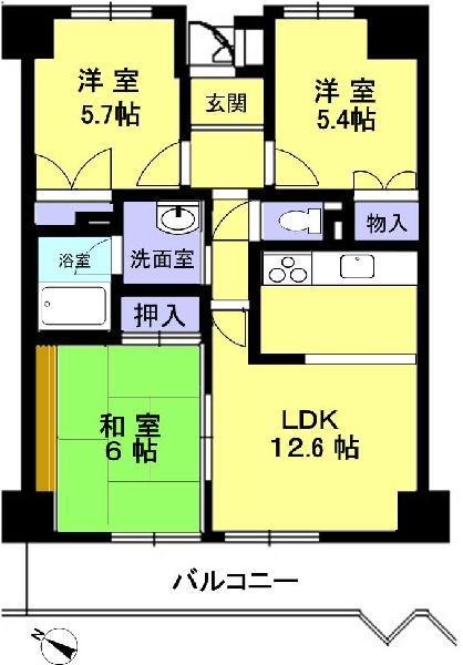 Floor plan. 3LDK, Price 15.8 million yen, Occupied area 67.19 sq m , Balcony area 9.61 sq m