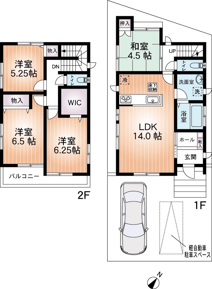 Floor plan. (1 Building), Price 34,800,000 yen, 4LDK, Land area 99.95 sq m , Building area 90.46 sq m