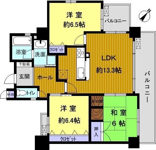 Floor plan. 3LDK, Price 22,800,000 yen, Occupied area 70.17 sq m , Balcony area 13.35 sq m