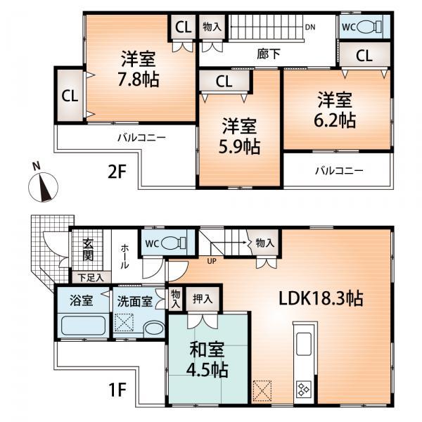 Floor plan. 19.9 million yen, 4LDK, Land area 102.75 sq m , Building area 103.44 sq m