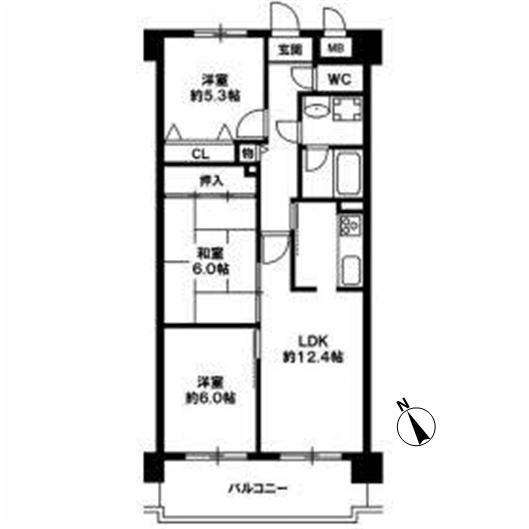 Floor plan. 3LDK, Price 6.5 million yen, Occupied area 66.69 sq m , Balcony area 10.11 sq m