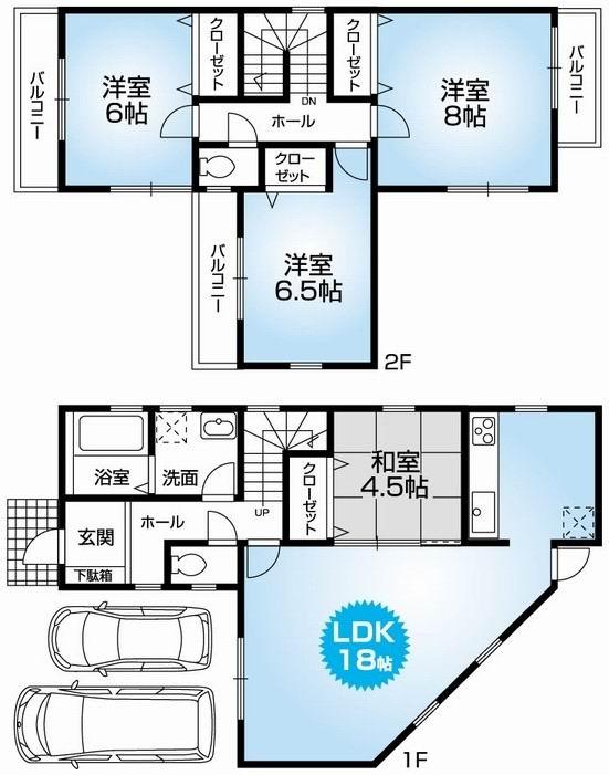 Floor plan. 29,800,000 yen, 4LDK, Land area 112.07 sq m , Building area 102.51 sq m Mato (4LDK). Site 33 pyeong ・ Carport with two newly built one detached. Well-equipped ・ specification. 