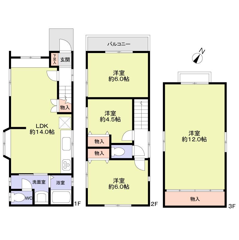 Floor plan. 12.8 million yen, 4LDK, Land area 75.26 sq m , Building area 87.41 sq m