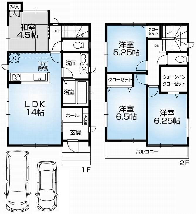 Floor plan. 34,800,000 yen, 4LDK, Land area 99.95 sq m , Building area 90.46 sq m Mato (4LDK). Site 30 square meters ・ Newly built one detached car space with two. Flat 35S ・ Housing Performance Display correspondence. MinamiMuko. 