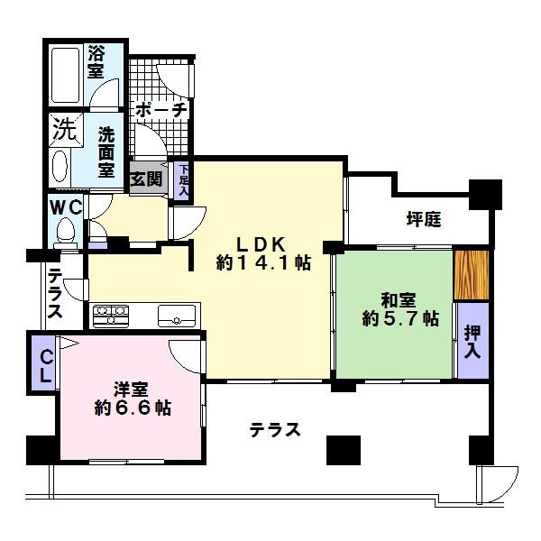 Floor plan. 2LDK, Price 14.5 million yen, Occupied area 57.18 sq m to Cope 10m! Convenient shopping