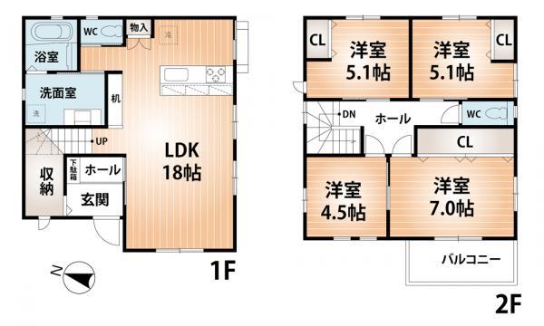 Floor plan. 30,800,000 yen, 4LDK, Land area 87.76 sq m , Building area 100.98 sq m entrance, bathroom, bathroom, Spacious and comfortable floor plans as well, such as toilet