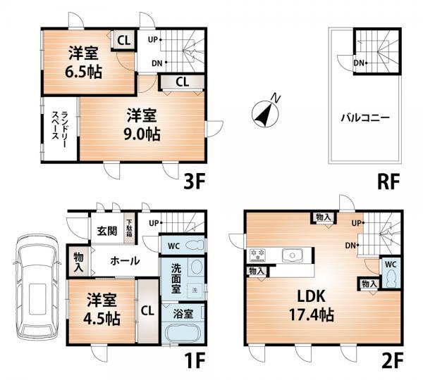 Floor plan. 31,800,000 yen, 3LDK, Land area 57.41 sq m , Building area 99.23 sq m